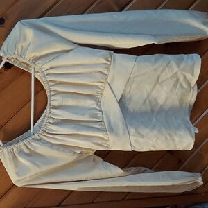 Girls Long Sleeve Tie-Back Satin Peasant Blouse Top - Ivory